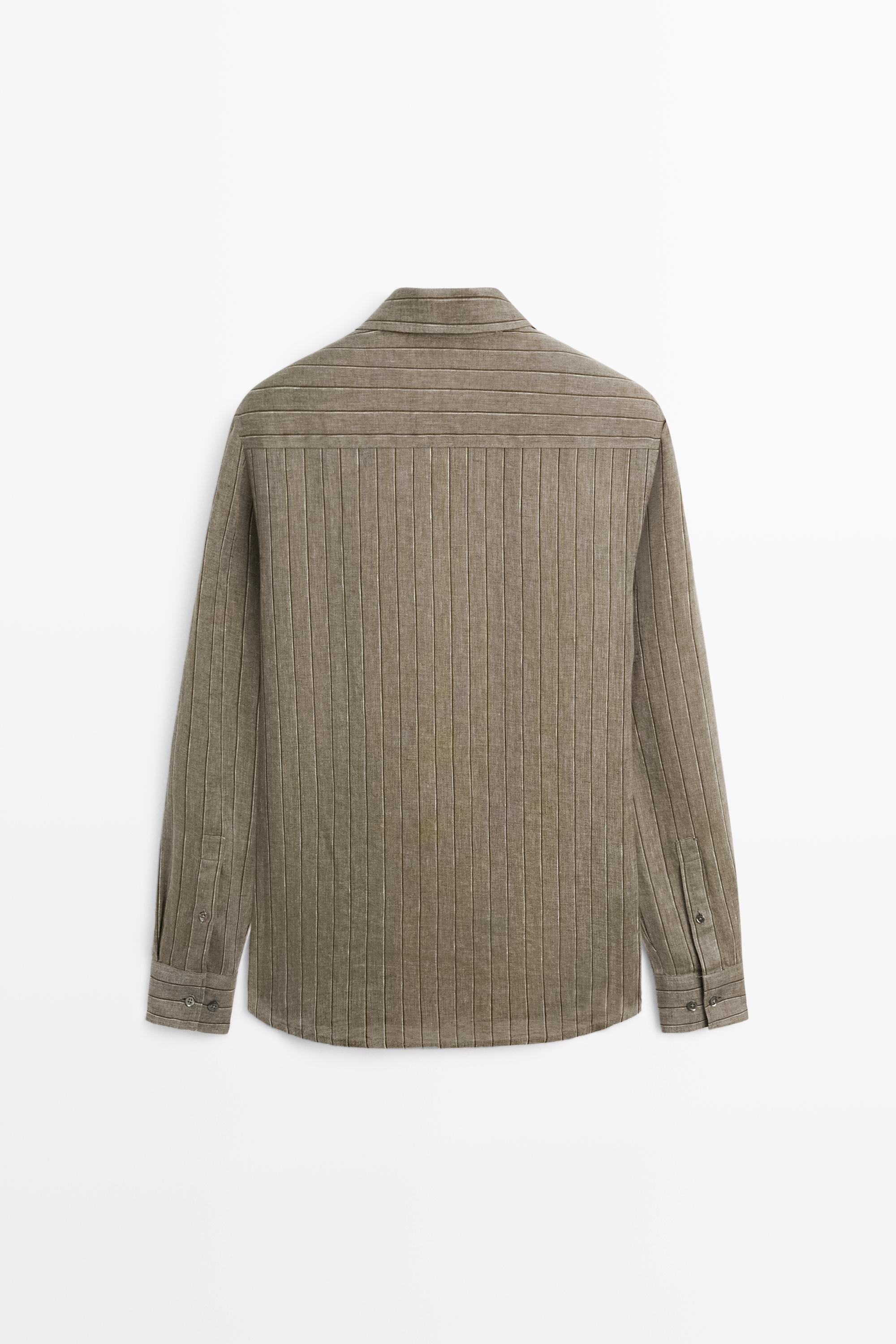 100% linen regular fit striped shirt